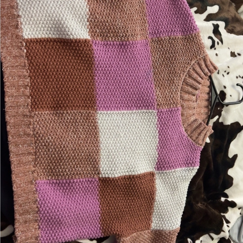 Cotton On Pink and Brown Checkered Sweater